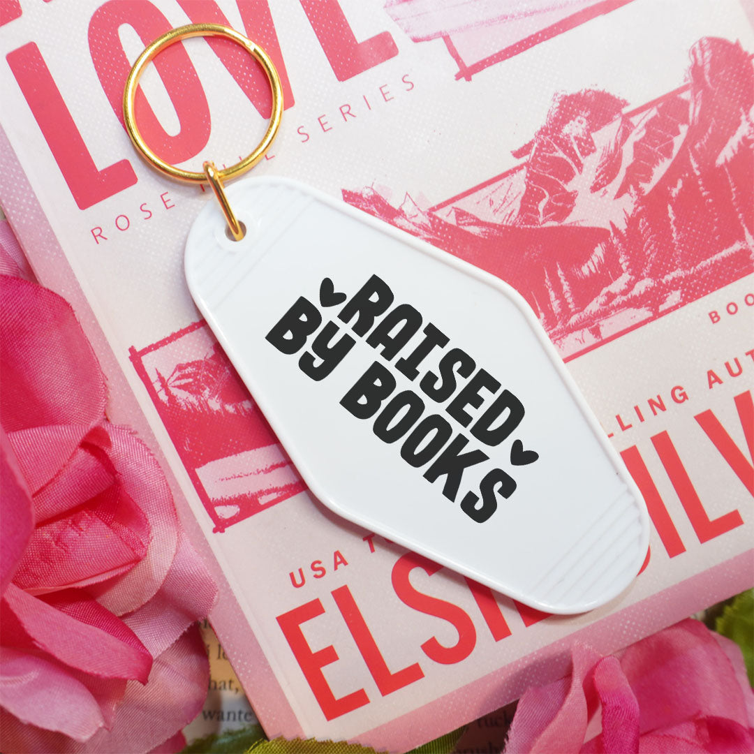 Raised By Books Retro Motel Keychain