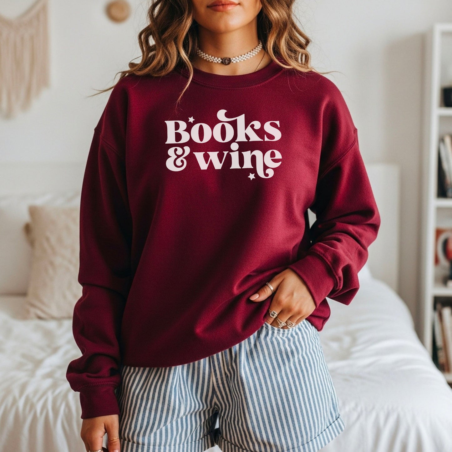 Books & Wine Gildan Crewneck Sweatshirt