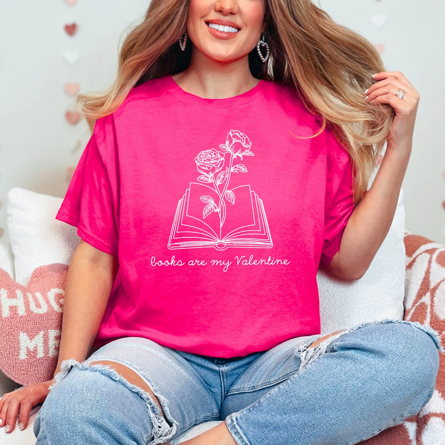 Books Are My Valentine (Floral) Gildan Softstyle Shirt