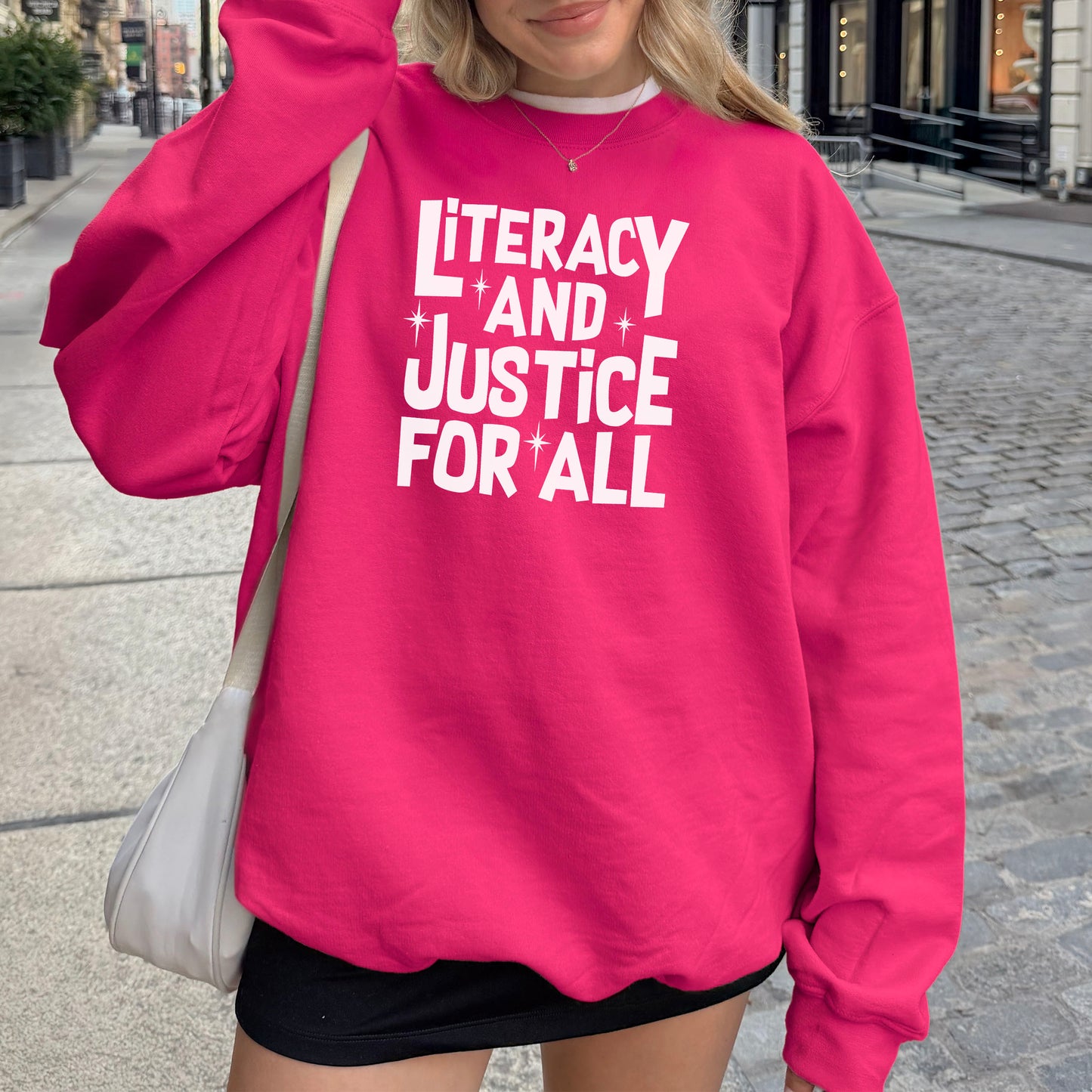 Literacy And Justice For All Gildan Crewneck Sweatshirt