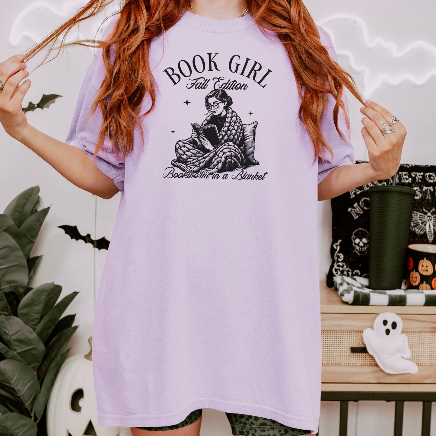 Book Girl Fall Edition- Comfort Colors Heavyweight Shirt | Cozy Bookworm Tee