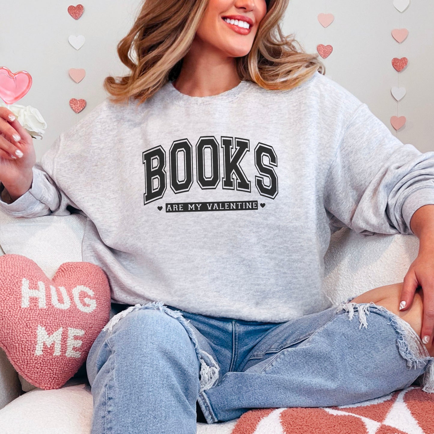 Books Are My Valentine Gildan Crewneck Sweatshirt