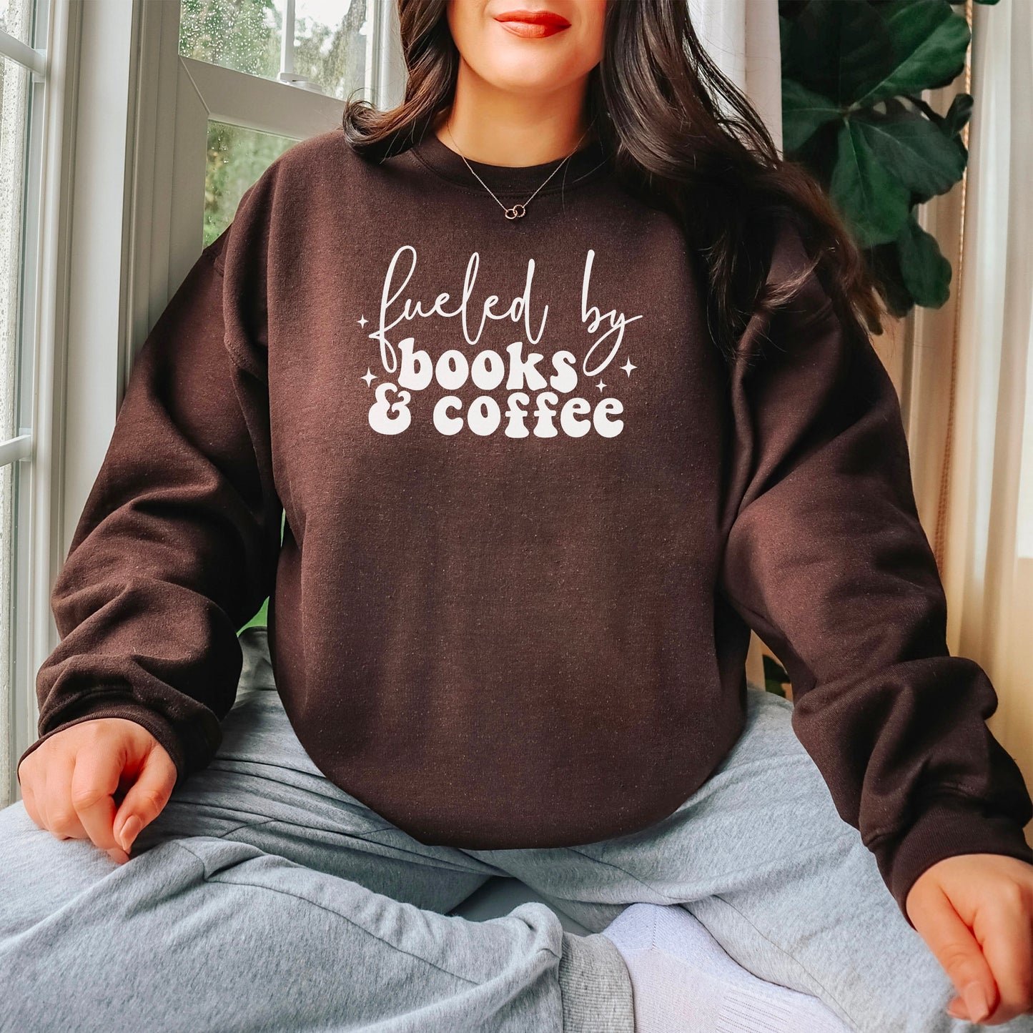 Fueled By Books And Coffee Gildan Crewneck Sweatshirt
