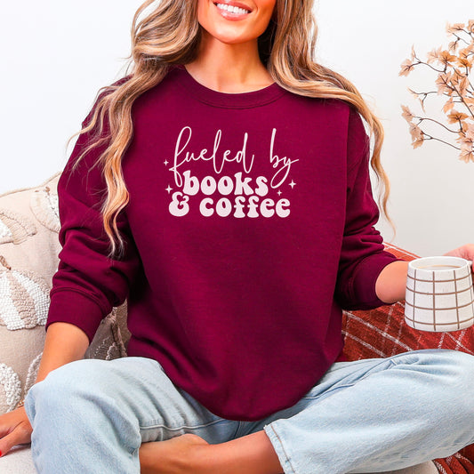Fueled By Books And Coffee Gildan Crewneck Sweatshirt
