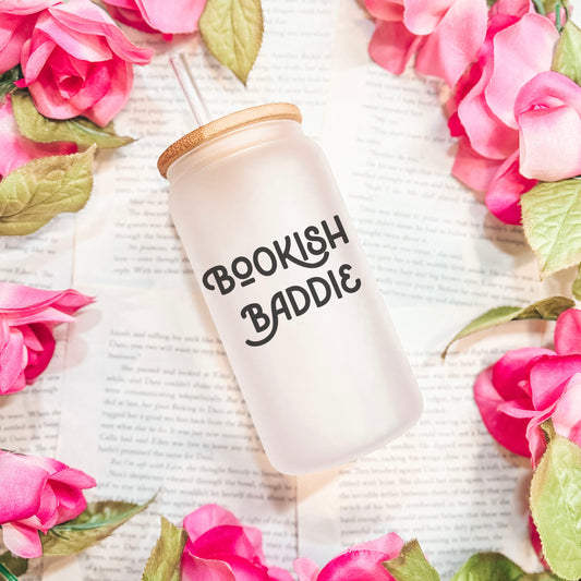 Bookish Baddie Frosted Glass Cup with Bamboo Lid
