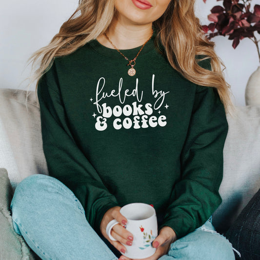 Fueled By Books And Coffee Gildan Crewneck Sweatshirt
