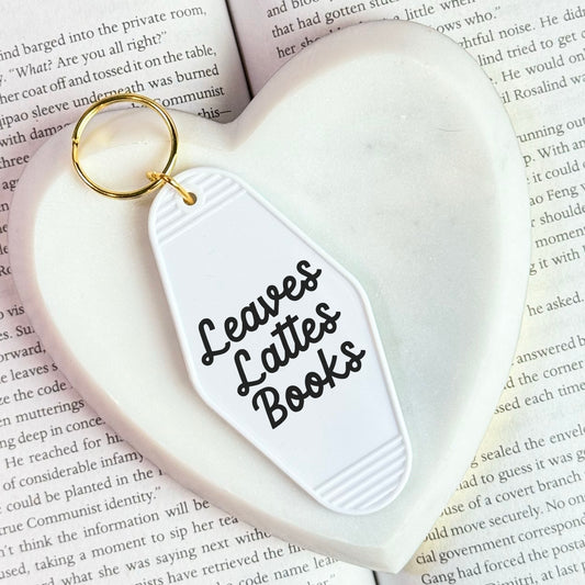 Leaves Lattes Books Motel Keychain - Perfect for Book and Coffee Lovers
