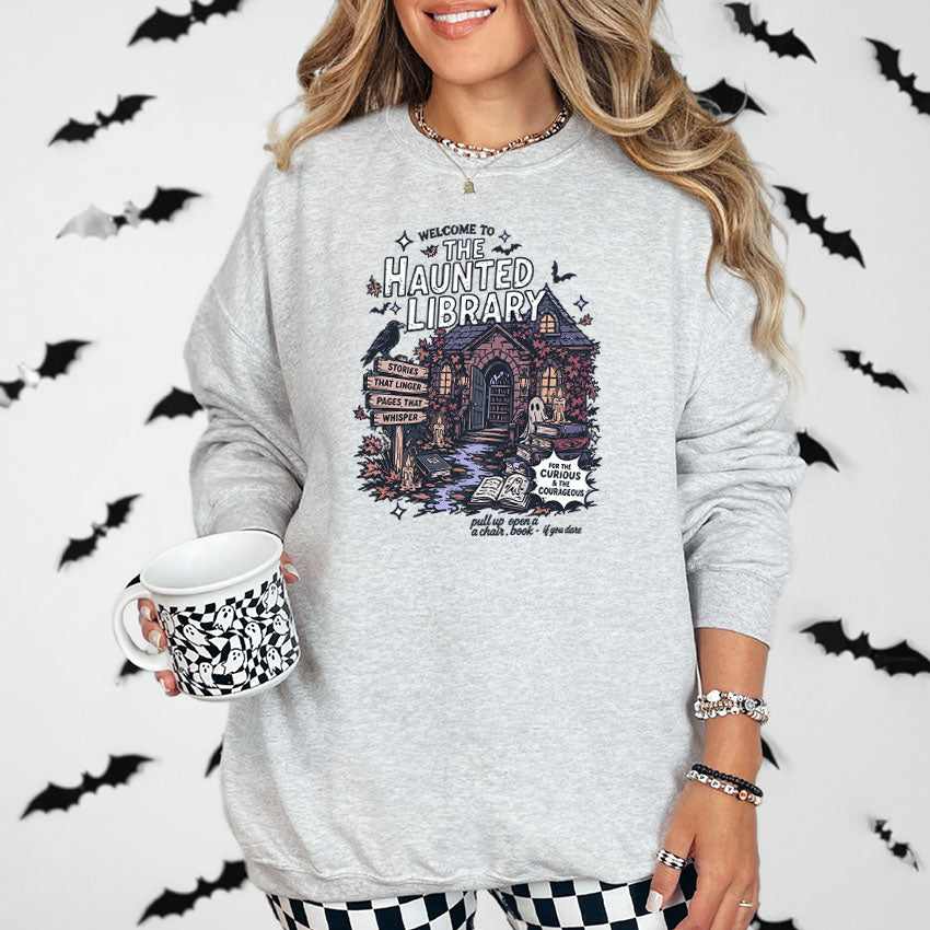 The Haunted Library Gildan Crewneck Sweatshirt