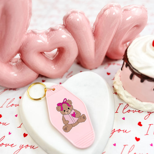 Beary Booked for Valentine’s Day Retro Motel Keychain