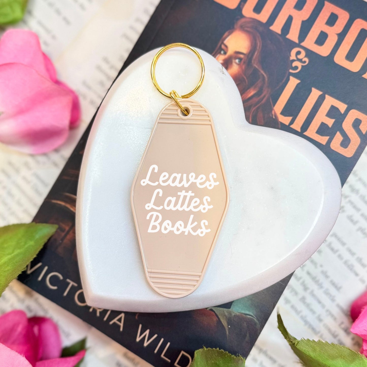 Leaves Lattes Books Motel Keychain - Perfect for Book and Coffee Lovers