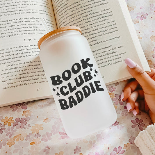 Book Club Baddie Frosted Glass Cup with Bamboo Lid & Straw