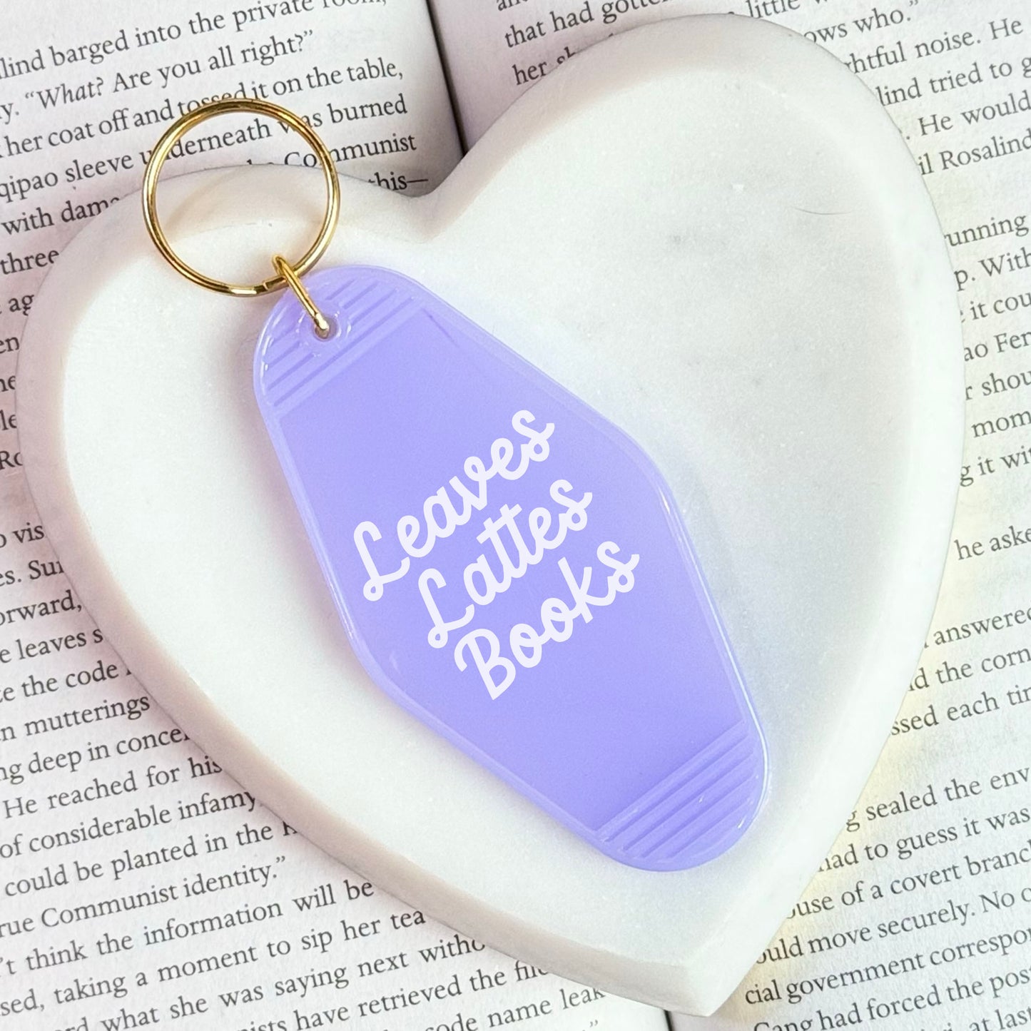 Leaves Lattes Books Motel Keychain - Perfect for Book and Coffee Lovers
