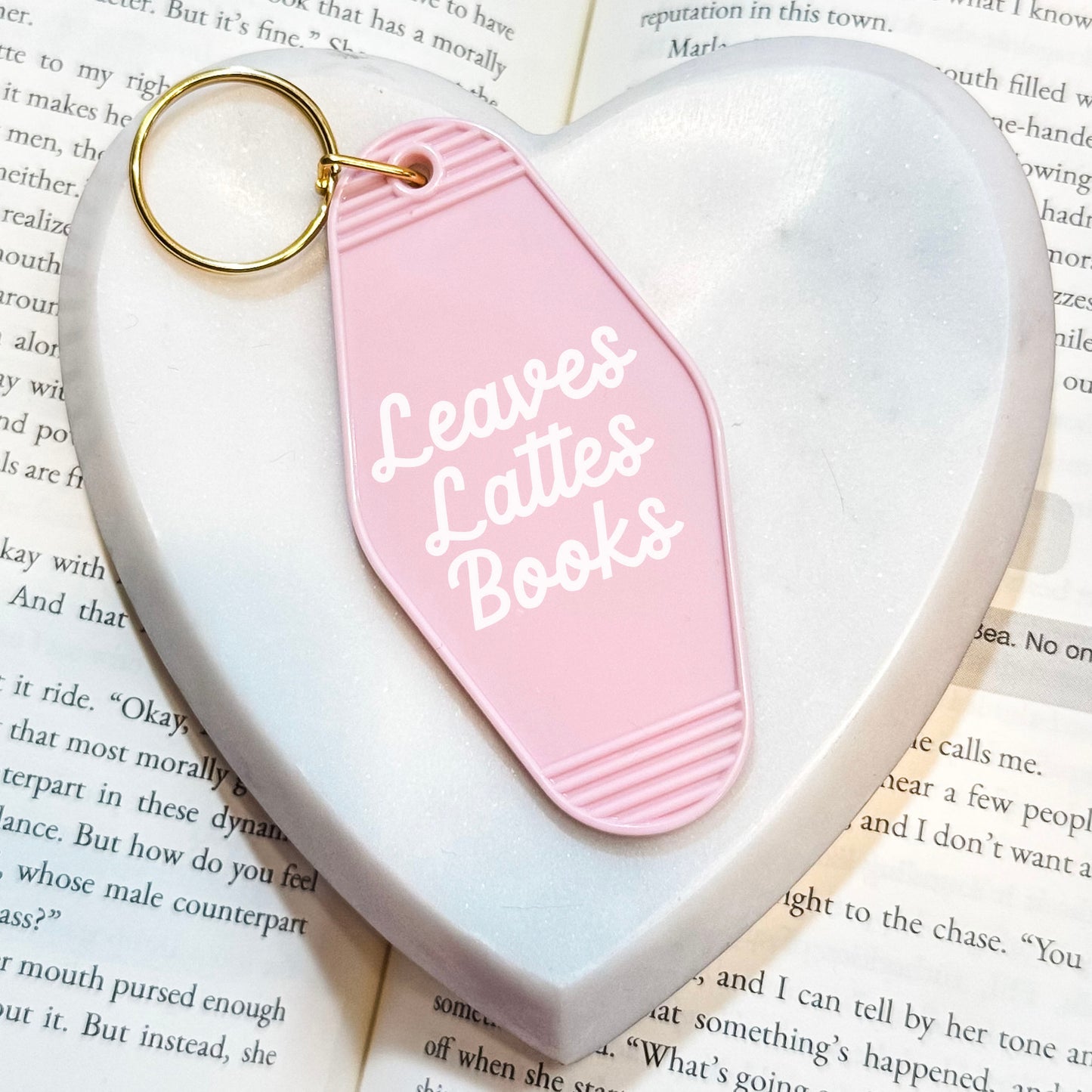 Leaves Lattes Books Motel Keychain - Perfect for Book and Coffee Lovers