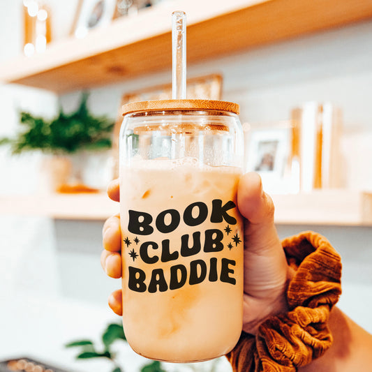 Book Club Baddie Clear Glass Cup With Bamboo Lid And Straw