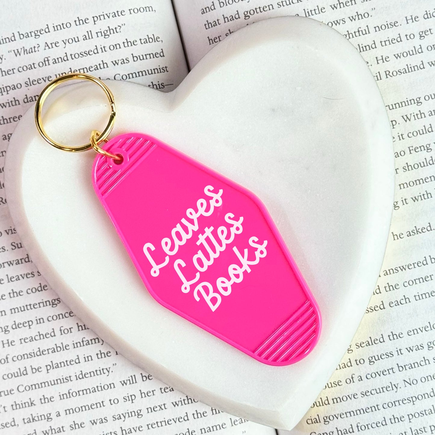 Leaves Lattes Books Motel Keychain - Perfect for Book and Coffee Lovers