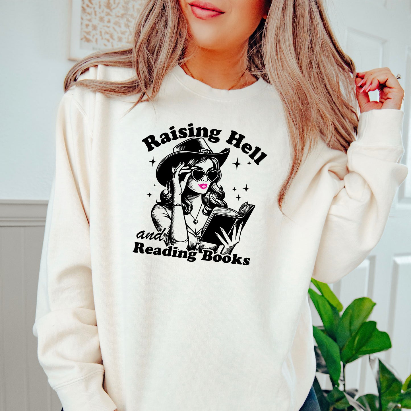 Raising Hell And Reading Books Lightweight Comfort Colors Sweatshirt