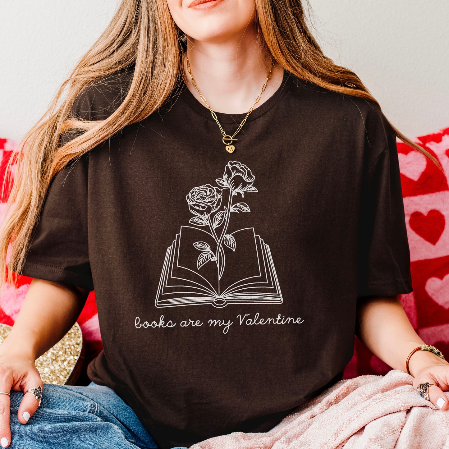 Books Are My Valentine (Floral) Gildan Softstyle Shirt