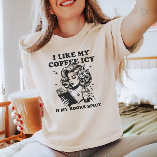 I Like My Coffee Icy & My Books Spicy Heavyweight Boxy Cropped Tee