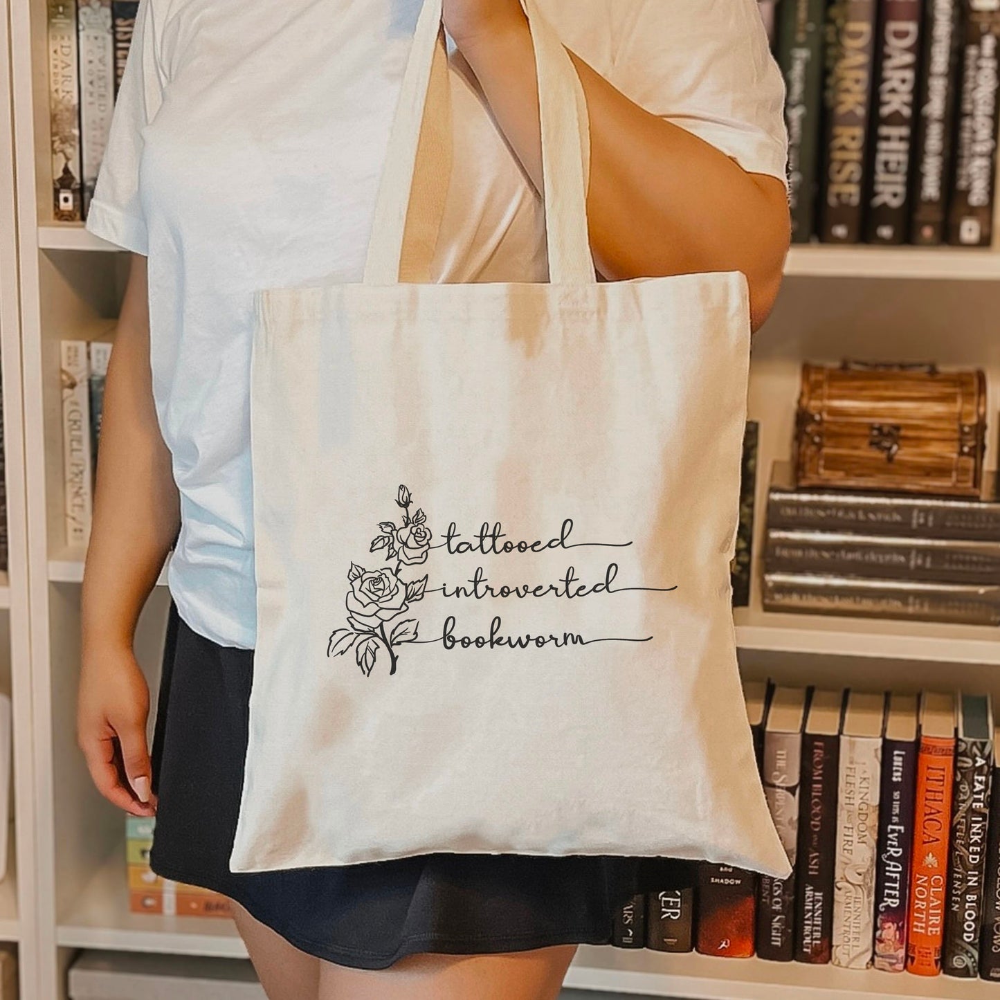 Tattooed Introverted Bookworm Canvas Tote Bag