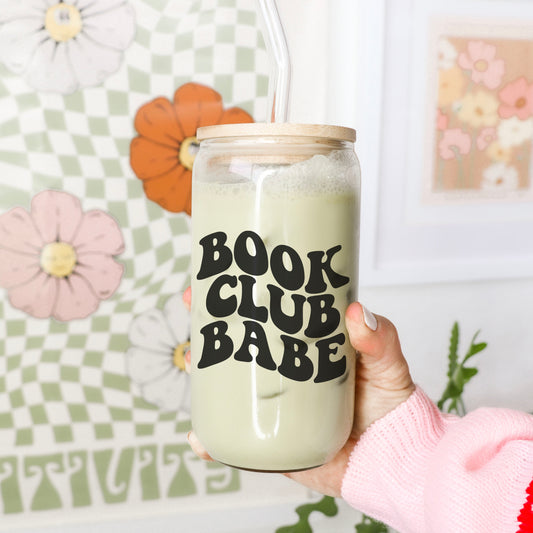 Book Club Babe Clear Glass Cup | Bamboo Lid and Straw for Readers