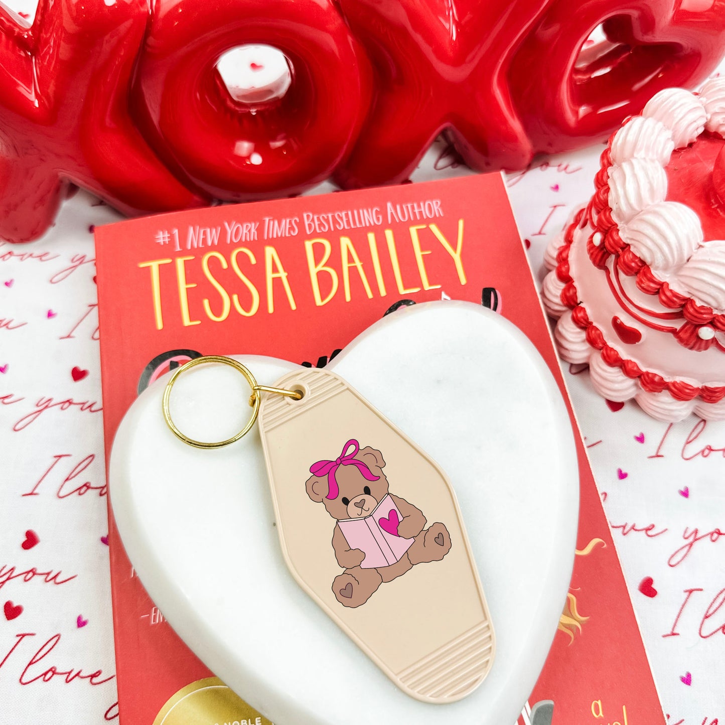 Beary Booked for Valentine’s Day Retro Motel Keychain