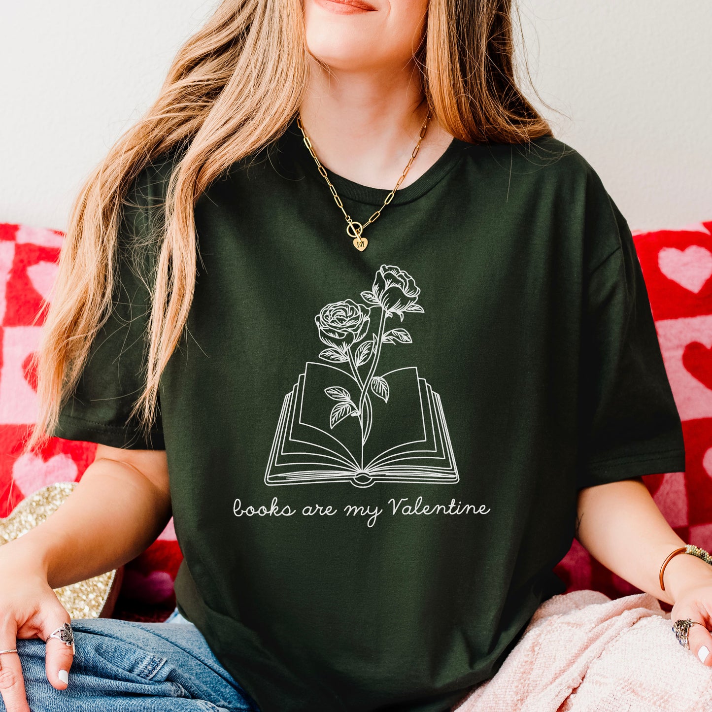 Books Are My Valentine (Floral) Gildan Softstyle Shirt