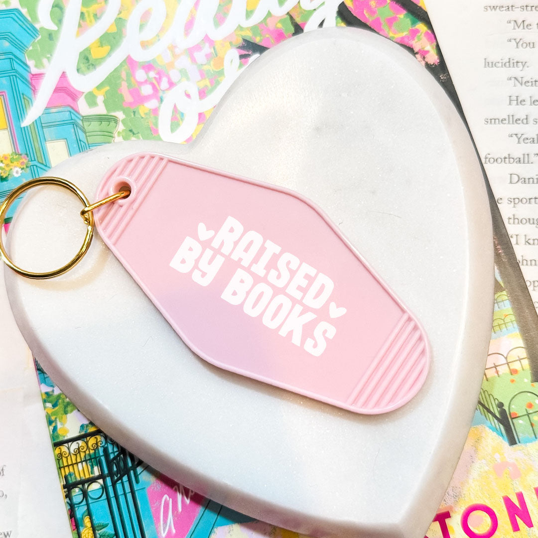Raised By Books Retro Motel Keychain