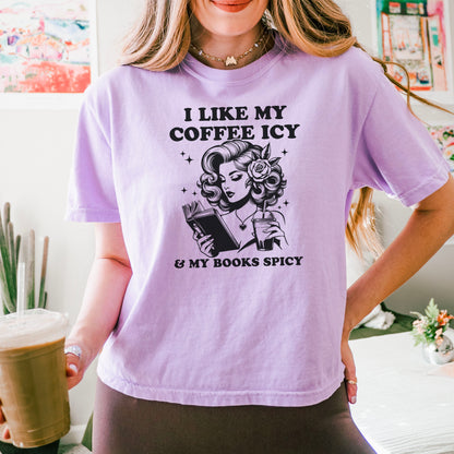 I Like My Coffee Icy & My Books Spicy Heavyweight Boxy Cropped Tee