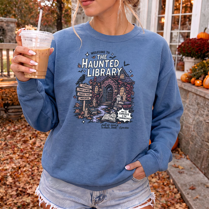 The Haunted Library Gildan Crewneck Sweatshirt