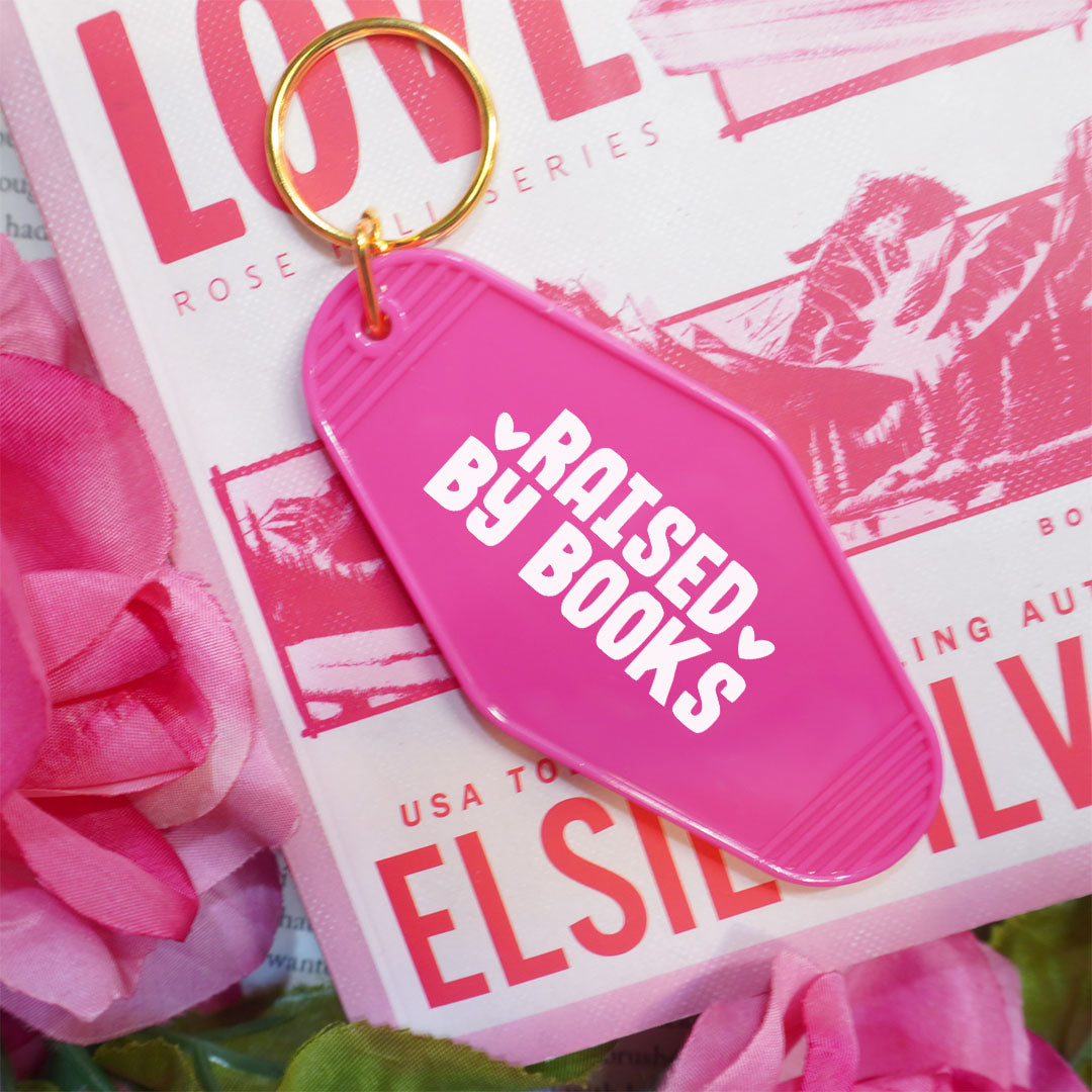 Raised By Books Retro Motel Keychain