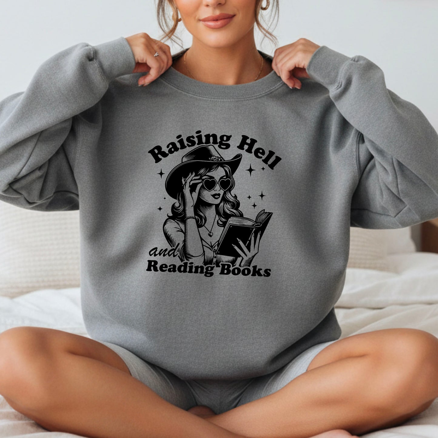 Raising Hell And Reading Books Lightweight Comfort Colors Sweatshirt