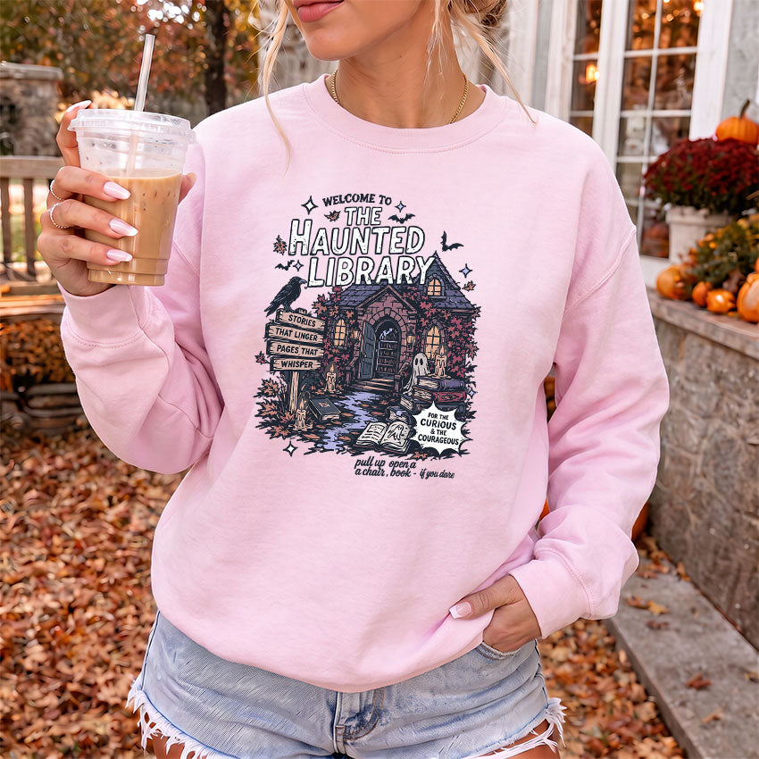 The Haunted Library Gildan Crewneck Sweatshirt