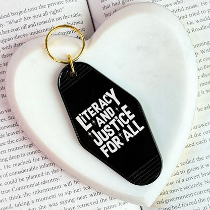 Literacy And Justice For All Retro Motel Keychain
