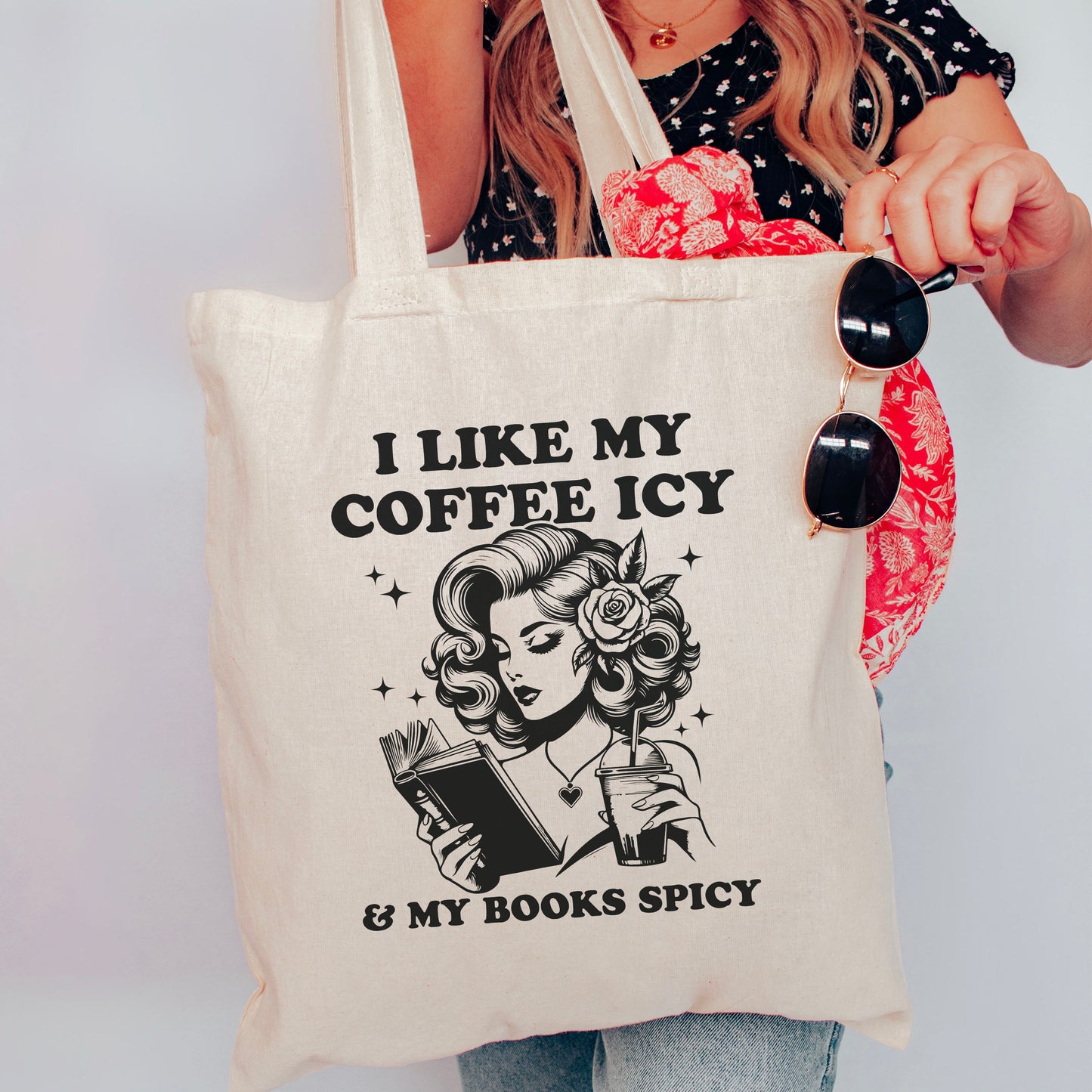 I Like My Coffee Icy & My Books Spicy Canvas Tote Bag