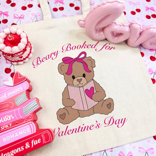 Beary Booked for Valentine’s Day Canvas Tote Bag