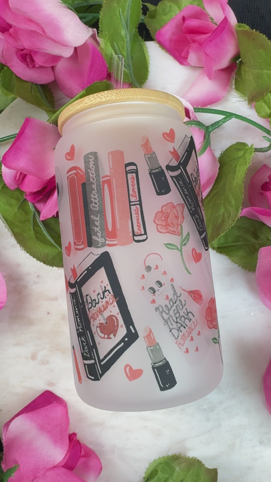 Dark Romance Girly Frosted Glass Cup with Bamboo Lid & Straw